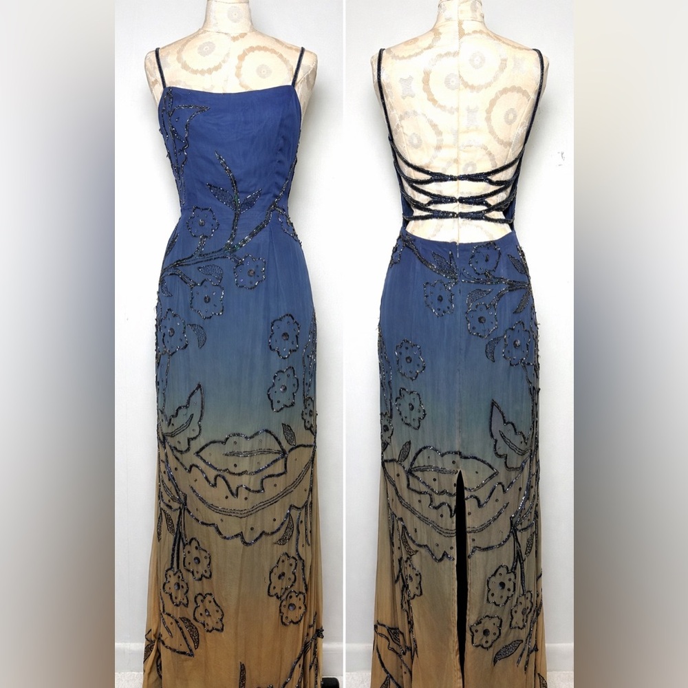 VTG Je Matadi Sean Mena Silk Beaded Ombre Evening Gown S